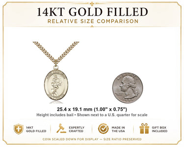 14kt Gold Filled Medium St. Sebastian Softball Medal Necklace | 1x3/4" Pendant | 24" Chain | USA Made by Bliss