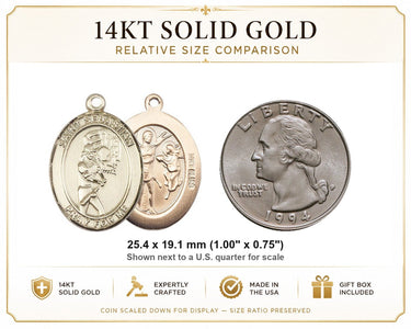 14kt Solid Gold Medium St. Sebastian Softball Medal Pendant | 1x3/4" | USA Made by Bliss