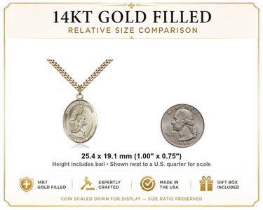 14kt Gold Filled Medium St. Sebastian Track & Field Medal Necklace | 1" x 3/4" | 24" Curb Chain | USA Made by Bliss