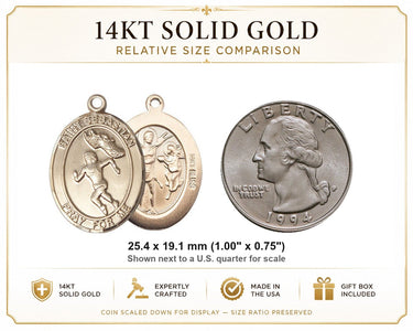 14kt Solid Gold Medium St. Sebastian Track & Field Medal Pendant | 1x3/4" | Handcrafted in USA by Bliss