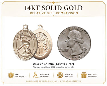 14kt Solid Gold Medium St. Sebastian Swimming Medal Pendant | 1x3/4" | USA Made by Bliss