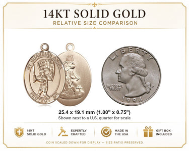 14kt Solid Gold Medium Guardian Angel Baseball Medal Pendant | 1" x 3/4" | USA Made by Bliss