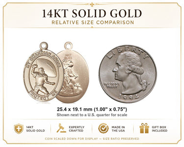 14kt Solid Gold Medium Guardian Angel Football Medal Pendant | 1" x 3/4" | Handcrafted in USA by Bliss