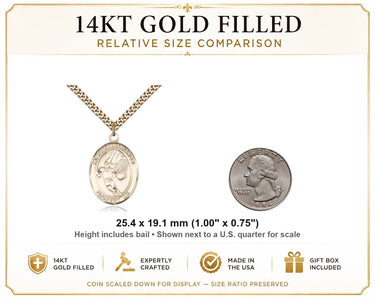 14kt Gold Filled Medium Catholic Guardian Angel Basketball Medal Necklace | 1" x 3/4" Pendant | 24" Chain | USA Made by Bliss
