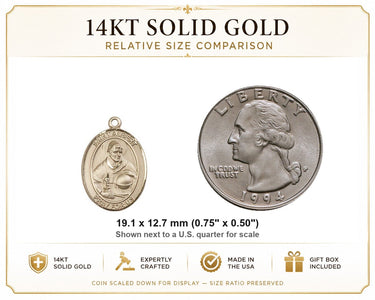 14kt Solid Gold Medium St. Albert the Great Patron Saint Medal Pendant | 3/4 x 1/2 | USA Made by Bliss