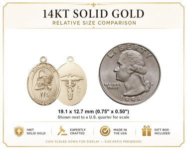 Colgante Medalla Santa Águeda (Patrona) de Oro Macizo de 14kt Mediano | 1.9 cm x 1.27 cm | Hecho a mano en EE. UU. por Bliss