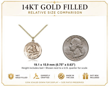 Collar con Medalla Mediana de Oro Laminado de 14kt de San Antonio Patrono | 3/4 x 5/8 | Cadena de 18" | Hecho en EE. UU. por Bliss