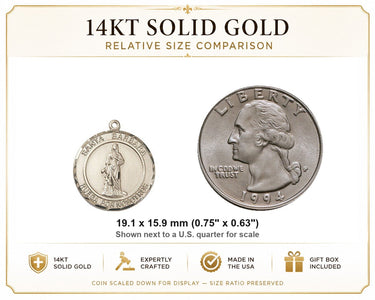 14kt Solid Gold Medium Santa Barbara Medal Pendant | 3/4 x 5/8 | USA Made by Bliss