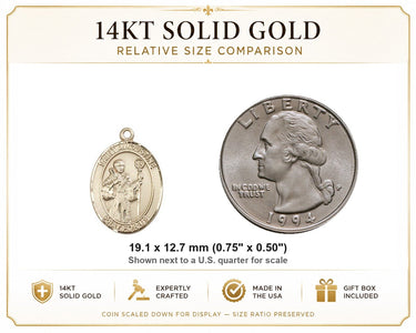 14kt Solid Gold Medium St. Augustine Medal Pendant | 3/4" x 1/2" | USA Made by Bliss