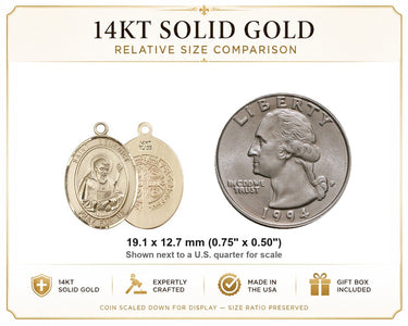 14kt Solid Gold Medium St. Benedict Patron Saint Medal Pendant | 3/4 x 1/2 | USA Made by Bliss
