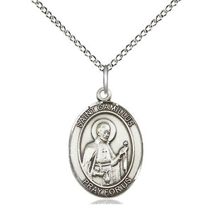 Collar de plata de ley con medalla mediana de San Camilo de Lellis, patrón de los enfermos | 1,9 cm x 1,27 cm | Cadena de 45,72 cm | Fabricado en EE. UU. por Bliss