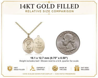 14kt Gold Filled Medium St. Christopher Army Medal Necklace | 3/4 x 1/2 | 18" Chain | USA Made by Bliss