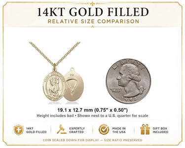 Collar de medalla de paracaidista de San Cristóbal mediana de oro de 14 kt | 3/4x1/2" | Cadena de 18" | Bliss