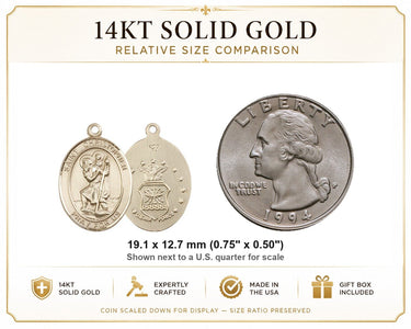 Colgante Medalla de San Cristóbal de la Fuerza Aérea de Oro Sólido de 14kt Mediano | 1,9 cm x 1,3 cm | Hecho en EE. UU. por Bliss