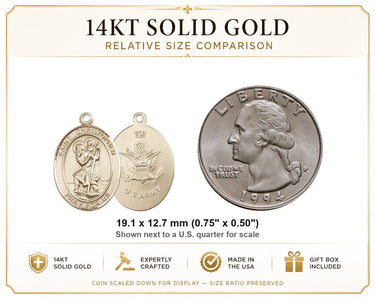 14kt Solid Gold Medium St. Christopher Army Medal Pendant | 3/4 x 1/2 | Handcrafted in USA by Bliss