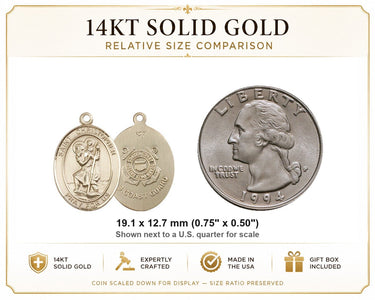14kt Solid Gold Medium St. Christopher Coast Guard Medal | 3/4"x1/2" | USA Made by Bliss
