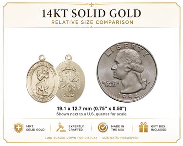 14kt Solid Gold St. Christopher National Guard Medal 3/4" x 1/2" | Handcrafted USA | Bliss