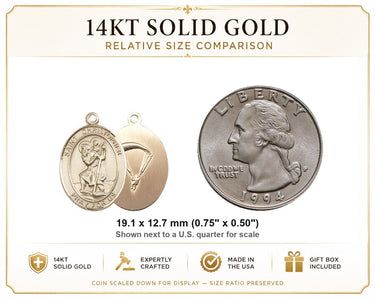Colgante de medalla paracaidista de oro macizo de 14 quilates de San Cristóbal | 1,9 x 1,27 cm | Fabricado en EE. UU. por Bliss