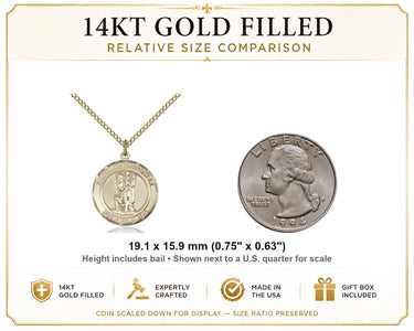 Collar de medalla de San Cristóbal, Patrón de oro laminado de 14 quilates mediano | 3/4 x 5/8 | Cadena de 18" | Fabricado en EE. UU. por Bliss