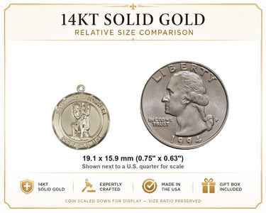 Colgante Medalla de San Cristóbal Mediana de Oro Macizo de 14kt | 1.9 cm x 1.6 cm | Hecho a Mano en EE. UU. por Bliss
