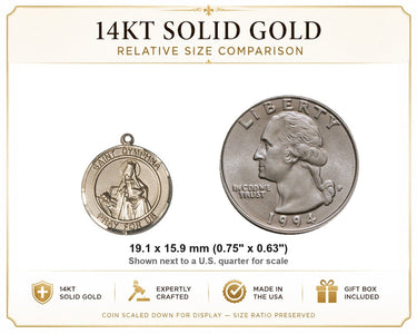 14K Solid Gold Saint Dymphna Medal – Medium Round Pendant