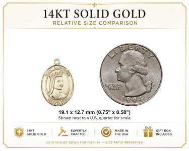 14kt Solid Gold Medium St. Elizabeth of Hungary Medal Pendant | 3/4" x 1/2" | Handcrafted in USA by Bliss