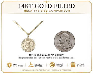 14kt Gold Filled Medium St. Francis de Sales Patron Saint Medal Necklace | 3/4" x 5/8" | 18" Chain | USA Made by Bliss