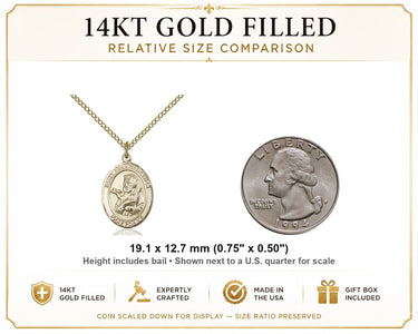 14kt Gold Filled Medium St. Francis Xavier Patron Saint Medal Necklace | 3/4" x 1/2" | 18" Chain | USA Made by Bliss