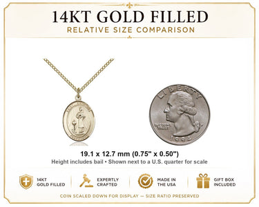 14kt Gold Filled Medium St. Genesius of Rome Patron Saint Medal Necklace | 3/4" x 1/2" | 18" Chain | USA Made by Bliss