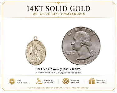 14kt Solid Gold Medium St. Gabriel the Archangel Medal Pendant | 3/4" x 1/2" | Handcrafted in USA by Bliss