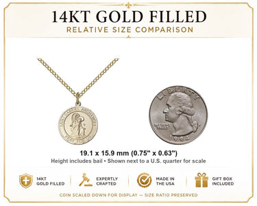 Medalla del Arcángel San Gabriel de Oro de 14kt Relleno en Tamaño Mediano | 3/4" x 5/8" | Cadena de 18" | Hecho en EE. UU. por Bliss