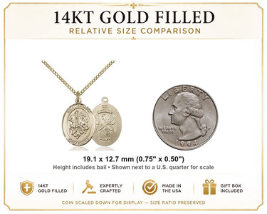 14kt Gold Filled Medium St. George National Guard Medal Necklace | 3/4" x 1/2" Pendant | 18" Chain | USA Made by Bliss