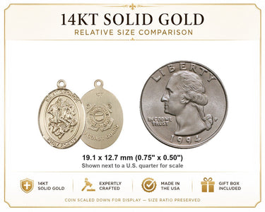 14kt Solid Gold Medium St. George Coast Guard Medal Pendant | 3/4 x 1/2 | Handcrafted in USA by Bliss