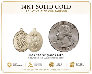 14kt Solid Gold Medium St. George National Guard Medal Pendant | 3/4" x 1/2" | USA Made by Bliss