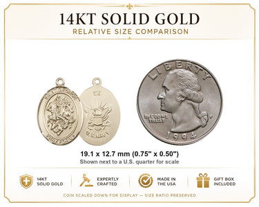 Colgante Medalla de Oro Macizo de 14kt San Jorge Marina Mediano | 3/4 x 1/2 | Fabricado en EE. UU. por Bliss