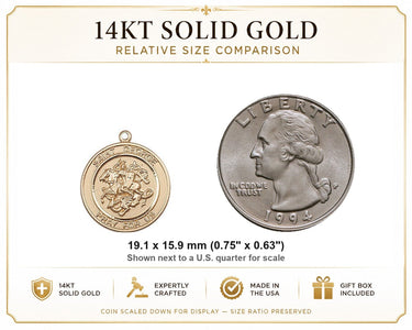 Colgante de Medalla Mediana de San Jorge de Oro Macizo de 14kt | 1.9 cm x 1.6 cm | Hecho a Mano en EE. UU. por Bliss