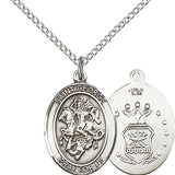 Sterling Silver St. George Air Force Patron Saint Medal Necklace 3/4 inch with 18 inch Chain by Bliss