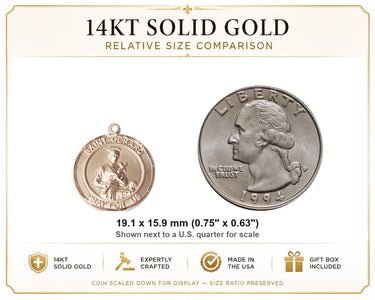 14kt Solid Gold Medium St. Gerard Patron Saint Medal Pendant | 3/4" x 5/8" | Handcrafted in USA by Bliss