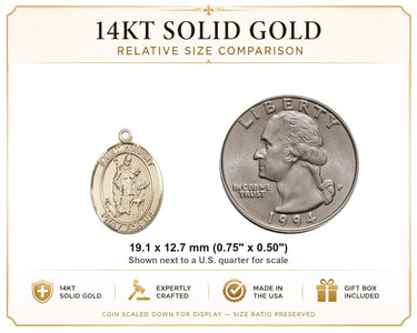 14kt Solid Gold Medium St. Hubert of Liege Patron Saint Medal Pendant | 3/4" x 1/2" | USA Made by Bliss