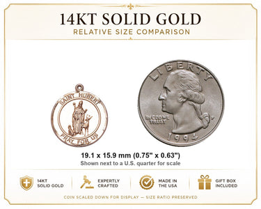 14kt Solid Gold Medium St. Hubert of Liege Patron Saint Medal Pendant | 3/4" x 5/8" | USA Made by Bliss
