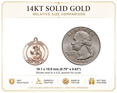 Colgante de medalla de San Santiago el Mayor, patrón, de oro macizo de 14 quilates | 3/4 x 5/8 | Hecho a mano en EE. UU. por Bliss