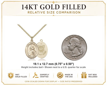 14kt Gold Filled Medium St. Joan of Arc Coast Guard Medal Necklace | 3/4" x 1/2" | 18" Chain | USA Made by Bliss