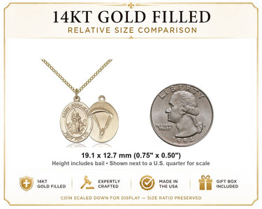 Collar de Medalla Mediana de Oro Laminado de 14 kt de Santa Juana de Arco Patrona de los Paracaidistas | 1.9 cm x 1.3 cm | Cadena de 45.7 cm | Bliss