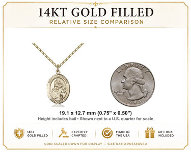 Collar de Medalla de Santa Juana de Arco Relleno de Oro | 1.9 cm x 1.27 cm | Cadena de 45.72 cm | Hecho en EE. UU. por Bliss