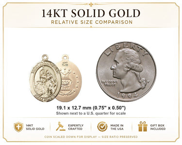 14kt Solid Gold Medium St. Joan of Arc Air Force Medal Pendant | 3/4 x 1/2 | Handcrafted in USA by Bliss