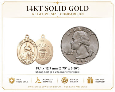 14kt Solid Gold Medium St. Joan of Arc Coast Guard Medal Pendant | 3/4 x 1/2 | Handcrafted in USA by Bliss