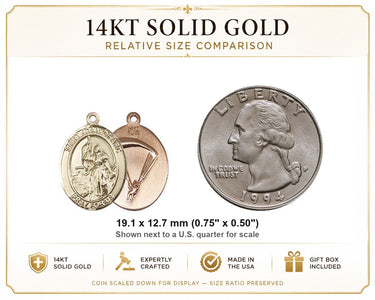 Colgante de oro macizo de 14 quilates, medalla mediana de Santa Juana de Arco paracaidista | 1.9 x 1.3 cm | Fabricado en EE. UU. por Bliss