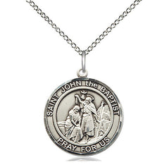 Sterling Silver St. John the Baptist Patron Saint Medal Necklace 3/4 x 5/8 inch with 18 inch chain by Bliss Manufacturing