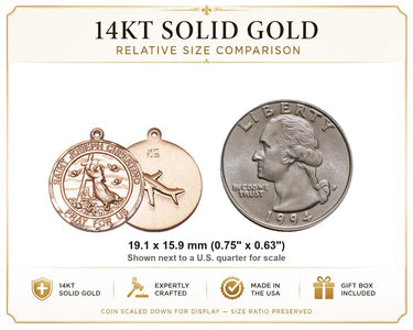 Colgante de Medalla de San José de Cupertino Mediana de Oro Sólido de 14kt | 3/4" x 5/8" | Hecho a mano en EE. UU. por Bliss