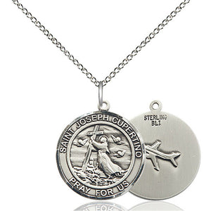 Collar de medalla de plata de ley de San José de Cupertino mediana | Colgante de 1,9 cm x 1,59 cm | Cadena de 45,72 cm | Hecho en EE. UU. por Bliss
